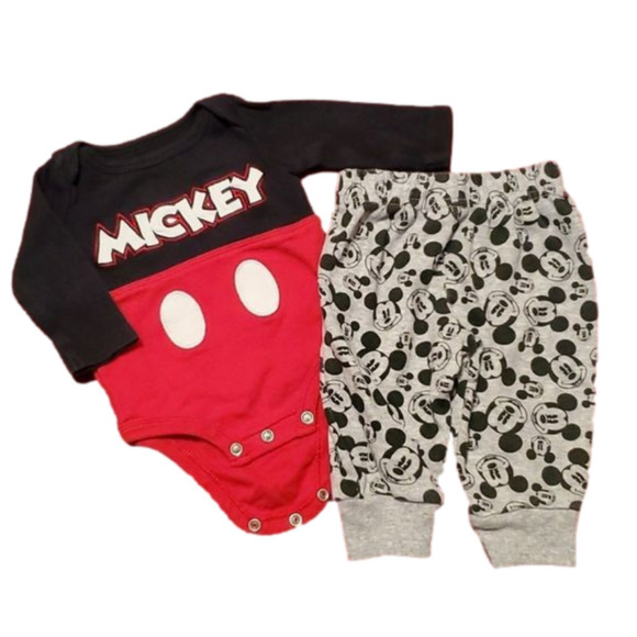 Disney Infant Mickey Long Sleeve Onesie and Mickey Pants Size 0-3M - Picture 1 of 6